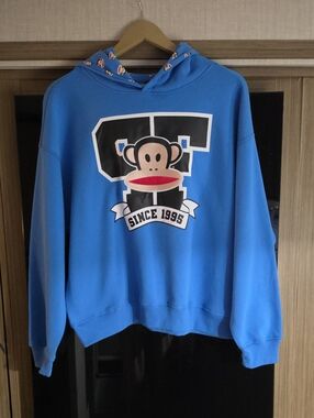 NWOT) BLUE HOODED MONKEY, GRAPHIC PULLOVER SWEATSHIRT, BY PAUL FRANK
